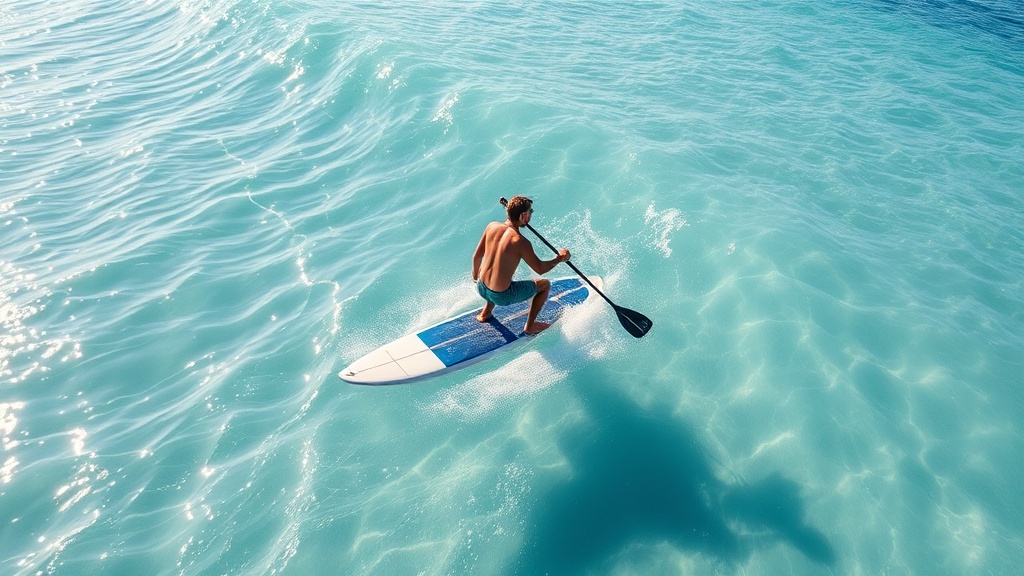 서퍼가 보드에 엎드려 파도를 잡기 위해 패들링하며 물의 저항을 느끼는 상황